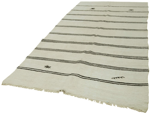 Kendir White Geometric Hemp Handmade Rug 5'7'' x 11'7''