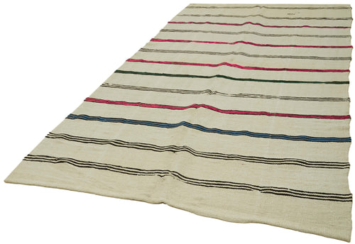 Kendir Beige Geometric Hemp Handmade Rug 6'5'' x 11'2''