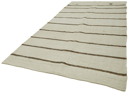 Kendir Beige Geometric Hemp Handmade Rug 6'3'' x 11'7''
