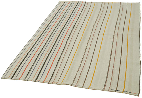 Kendir White Geometric Hemp Handmade Rug 4'11'' x 7'0''