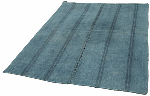 Kendir Blue Geometric Hemp Handmade Rug 5'0'' x 6'7''