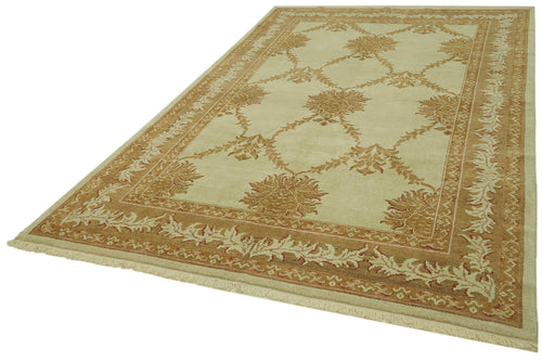 Tebriz Beige Classic Wool Cotton Handmade Rug 6'8'' x 10'1''
