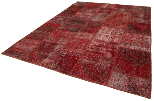 Handmade Area Rug - Kirk Yama Red Patchwork Cotton Wool Carpet 9'x12'