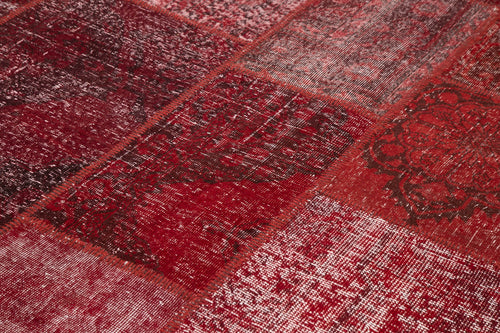 Handmade Area Rug - Kirk Yama Red Patchwork Cotton Wool Carpet 9'x12'