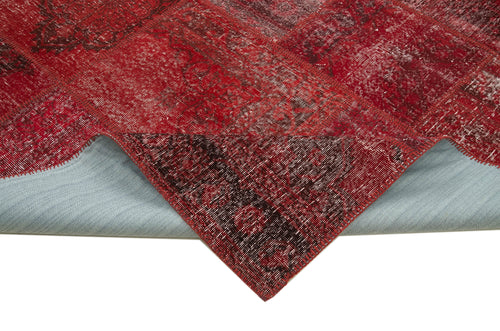 Handmade Area Rug - Kirk Yama Red Patchwork Cotton Wool Carpet 9'x12'