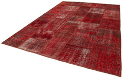 Handmade Area Rug - Red Patchwork Wool Cotton Carpet 8x11 Feet Durable Floor Covering