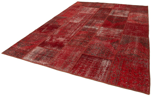Handmade Area Rug - Red Patchwork Wool Cotton Carpet 8x11 Feet Durable Floor Covering