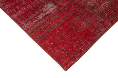 Handmade Area Rug - Red Patchwork Wool Cotton Carpet 8x11 Feet Durable Floor Covering