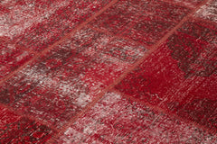 Handmade Area Rug - Red Patchwork Wool Cotton Carpet 8x11 Feet Durable Floor Covering