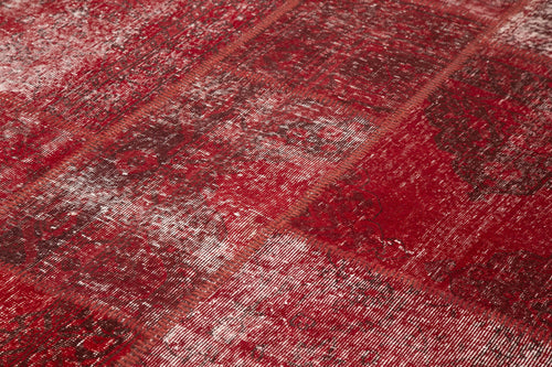 Handmade Area Rug - Red Patchwork Wool Cotton Carpet 8x11 Feet Durable Floor Covering