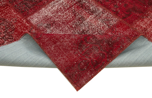 Handmade Area Rug - Red Patchwork Wool Cotton Carpet 8x11 Feet Durable Floor Covering