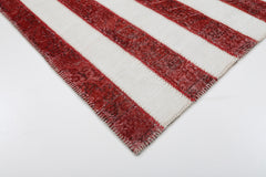 Flag Patchwork Red Figured Cotton Wool Handmade Area Rug 6'7'' x 9'10''