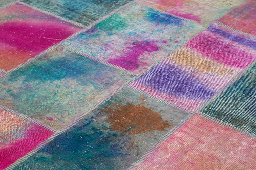 Handmade Area Rug - Pink Patchwork Cotton Wool Vintage Turkish Carpet 8'5"x11'5"