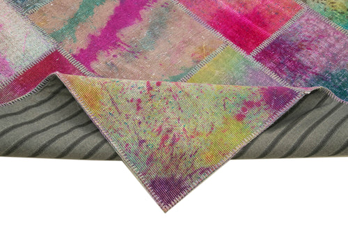 Handmade Area Rug - Pink Patchwork Cotton Wool Vintage Turkish Carpet 8'5"x11'5"