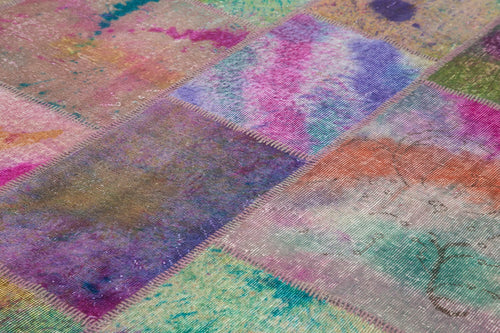 Handmade Area Rug – Pink Patchwork Cotton Wool Vintage Carpet 8x11 Ft