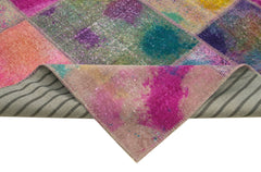 Handmade Area Rug – Pink Patchwork Cotton Wool Vintage Carpet 8x11 Ft