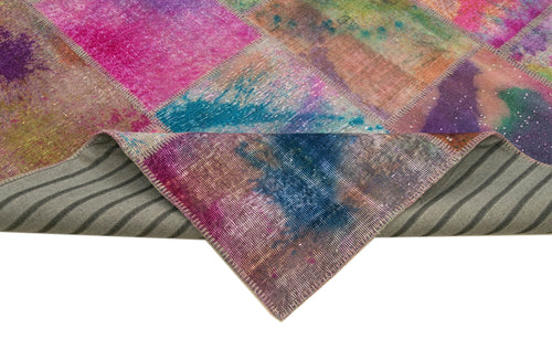 Handmade Area Rug - Pink Patchwork Cotton Wool Rug 8'5'' x 11'6'' by Agacan