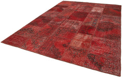 Handmade Area Rug - Kirk Yama Red Patchwork Cotton Wool Carpet 8'2'' x 11'6''
