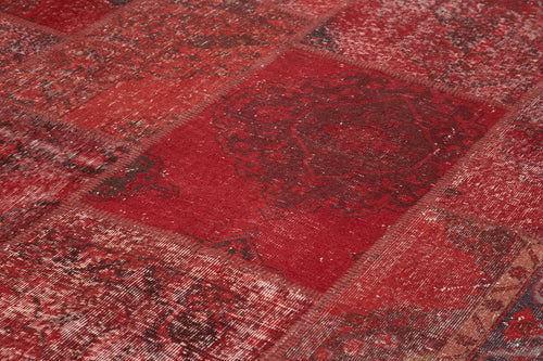 Handmade Area Rug - Kirk Yama Red Patchwork Cotton Wool Carpet 8'2'' x 11'6''