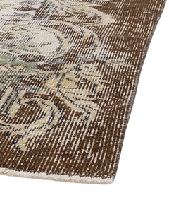 Handmade Wool Rug – Vintage Brown Medallion Carpet 5'8" x 8'8" Durable Cotton Blend