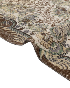 Handmade Wool Rug – Vintage Brown Medallion Carpet 5'8" x 8'8" Durable Cotton Blend