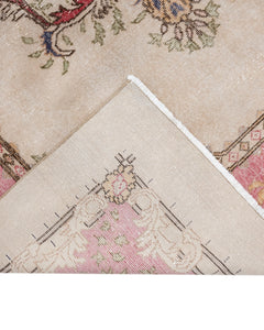 Handmade Wool Rug – Vintage Beige Medallion Cotton Blend Classic Area Carpet 6'11"x10'4"