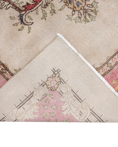 Handmade Wool Rug – Vintage Beige Medallion Cotton Blend Classic Area Carpet 6'11"x10'4"