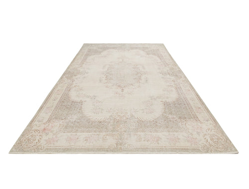 Handmade Wool Cotton Rug – Vintage Beige Medallion Carpet 5'6" x 9'2"