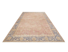 Handmade Wool Rug Vintage Navy Frame 6'6" x 10'9" | Cotton Wool Carpet