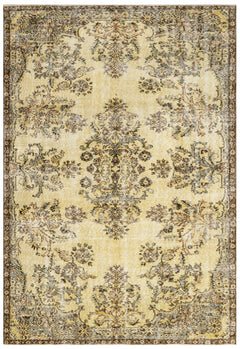 Handmade Wool Rug - Vintage Brown Medallion 6'x9'8" Anatolian Woven Carpet