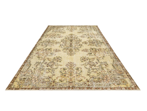 Handmade Wool Rug - Vintage Brown Medallion 6'x9'8" Anatolian Woven Carpet