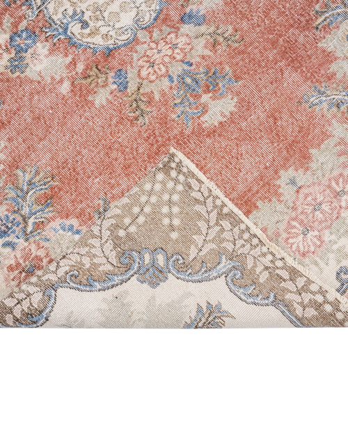 Handmade Wool Rug - Vintage Red Medallion 5x10 Cotton Wool Area Carpet