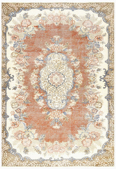 Handmade Wool Rug - Vintage Red Medallion 5x10 Cotton Wool Area Carpet