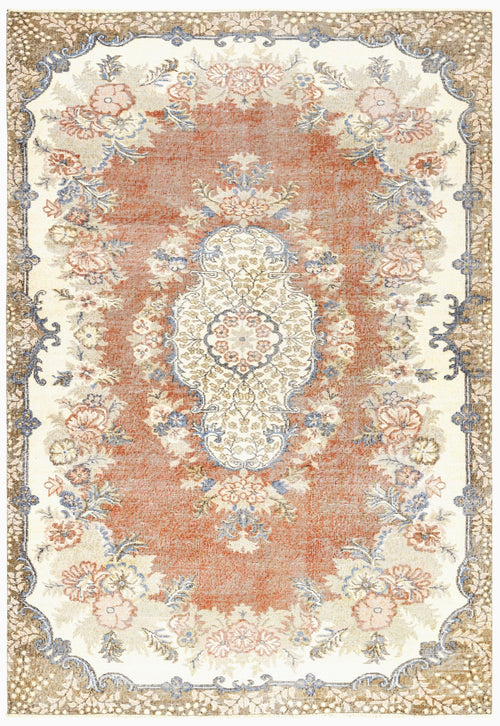 Handmade Wool Rug - Vintage Red Medallion 5x10 Cotton Wool Area Carpet