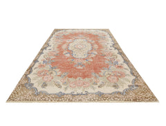 Handmade Wool Rug - Vintage Red Medallion 5x10 Cotton Wool Area Carpet