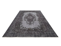 Handmade Wool Rug - Vintage Black Medallion 5x9 Cotton Blend Carpet for Living Room