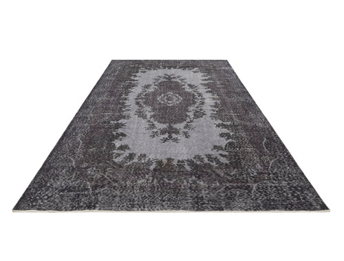 Handmade Wool Rug - Vintage Black Medallion 5x9 Cotton Blend Carpet for Living Room