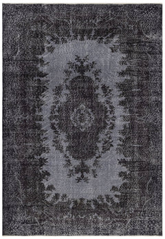 Handmade Wool Rug - Vintage Black Medallion 5x9 Cotton Blend Carpet for Living Room