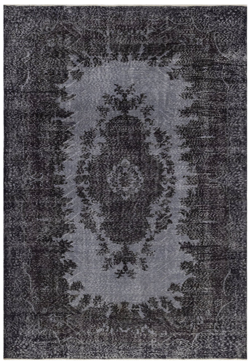 Handmade Wool Rug - Vintage Black Medallion 5x9 Cotton Blend Carpet for Living Room