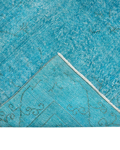 Handmade Wool Rug Vintage Turquoise 5'8"x10'0" Wool Cotton Blend Carpet