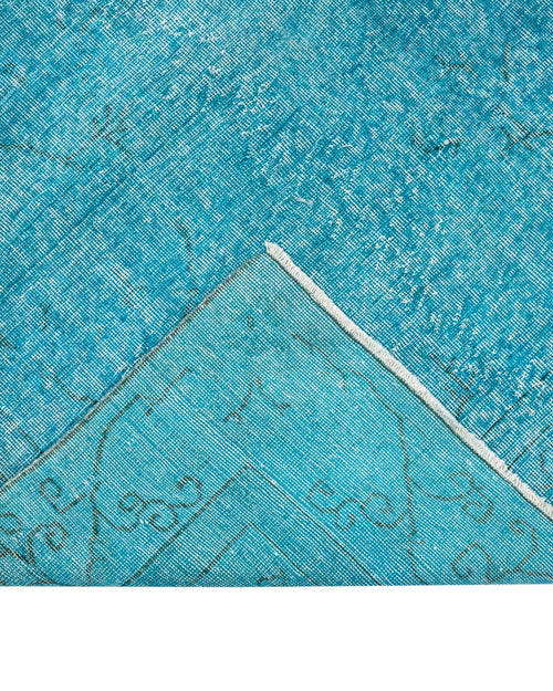 Handmade Wool Rug Vintage Turquoise 5'8"x10'0" Wool Cotton Blend Carpet