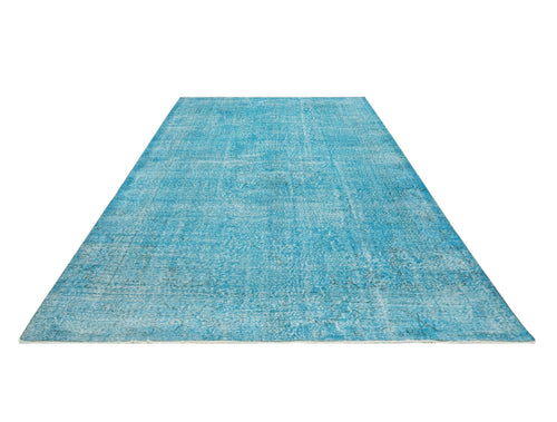 Handmade Wool Rug Vintage Turquoise 5'8"x10'0" Wool Cotton Blend Carpet