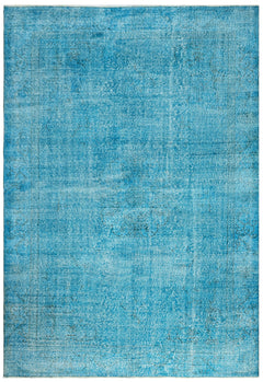 Handmade Wool Rug Vintage Turquoise 5'8"x10'0" Wool Cotton Blend Carpet