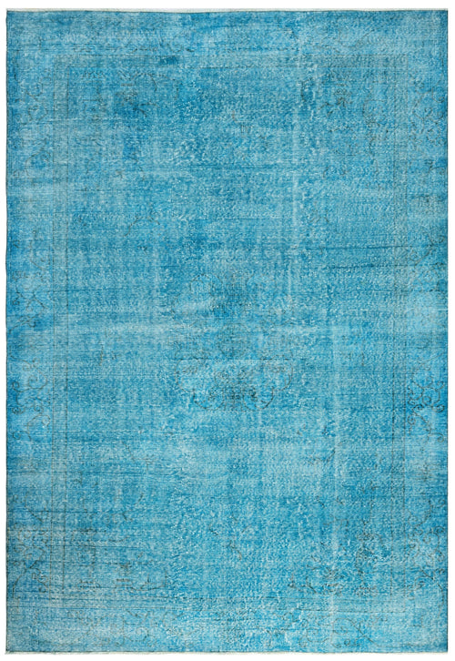 Handmade Wool Rug Vintage Turquoise 5'8"x10'0" Wool Cotton Blend Carpet