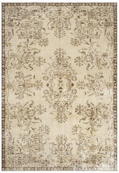 Handmade Wool Rug – Vintage Brown Medallion 5'5" x 9'3" Cotton Blend Carpet