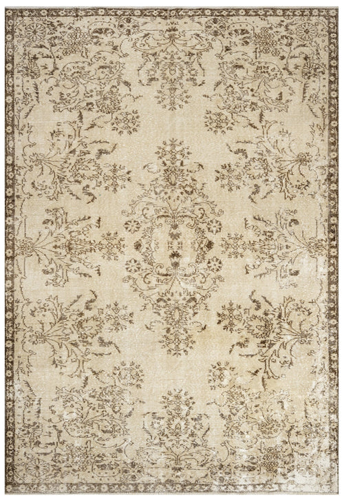 Handmade Wool Rug – Vintage Brown Medallion 5'5" x 9'3" Cotton Blend Carpet