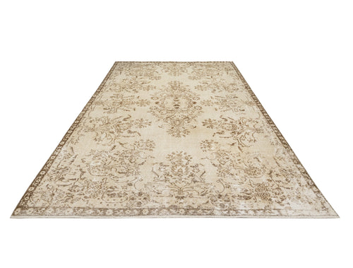 Handmade Wool Rug – Vintage Brown Medallion 5'5" x 9'3" Cotton Blend Carpet