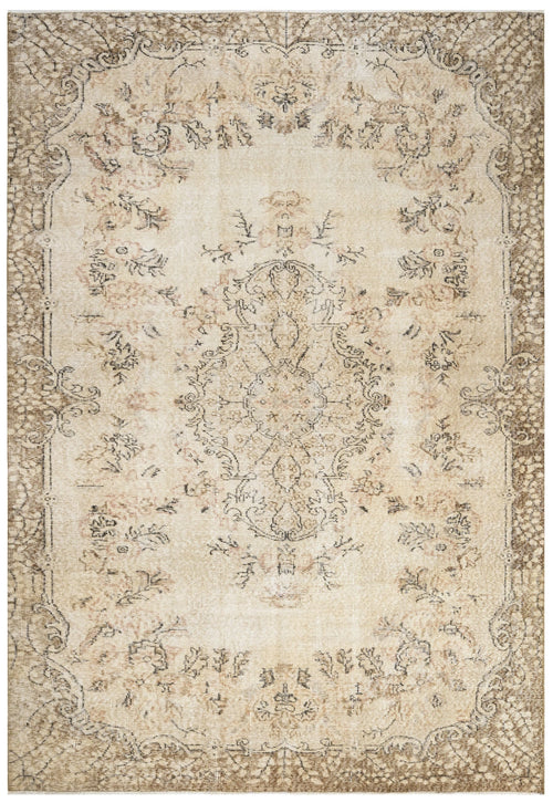 Handmade Wool Rug – Vintage Brown Medallion 6'x9' Cotton Blend Carpet