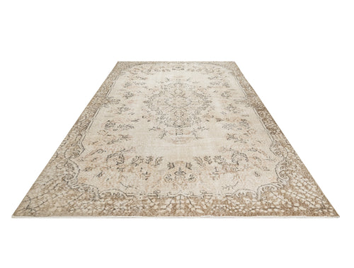 Handmade Wool Rug – Vintage Brown Medallion 6'x9' Cotton Blend Carpet