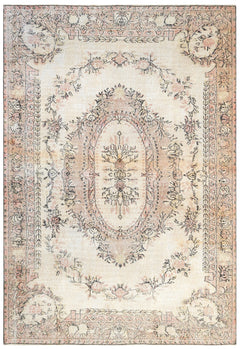 Handmade Wool Rug - Vintage Cream Medallion 6x9 Feet Area Carpet